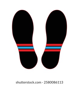 Footprints with red and blue stripes, for safety or design.