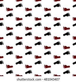 Footprints red and white seamless pattern, vector, pattern, black traces of feet on a white background