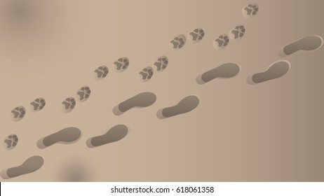 footprints in sand of dog and human going together on beach vector background 