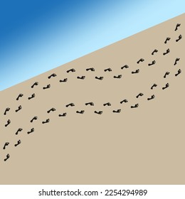 footprints sand sea. Summer vacation. Vector illustration.
