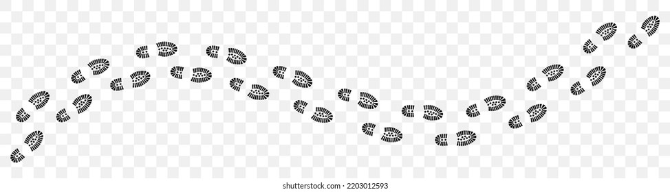 Footprints shoe sole tracking path on transparent background