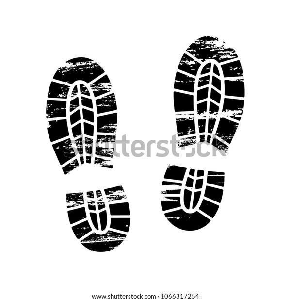 白黒の足跡と足跡のアイコンは 裸足で 靴底には男性と女性の履物の柄が付いています 靴のブーツの跡 のベクター画像素材 ロイヤリティフリー