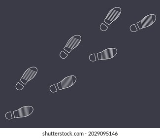 footprints from the shoes of a man on a black background. flat vector illustration.