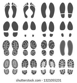 シルエットの足跡 裸足の足跡 長靴の足跡 足跡 人間の足跡 靴の歩き方のテクスチャー 分離型ベクターシルエットアイコンイラストセット のベクター画像素材 ロイヤリティフリー