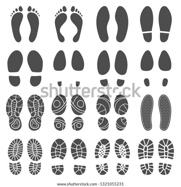 シルエットの足跡 裸足の足跡 長靴の足跡 足跡 人間の足跡 靴の歩き方のテクスチャー 分離型ベクターシルエットアイコンイラスト セット のベクター画像素材 ロイヤリティフリー