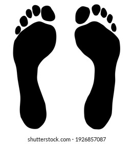 footprints with toes, contour of foot, sole, black color.