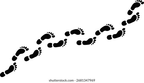 Huellas de sendero, rastreo de senderos, pasos siguientes, silueta de caminar.