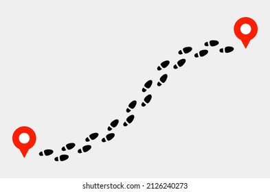 Footprints Trail Track With Location Pin. Footprint Trail From Start Point To Finish Pin. Vector Illustration.