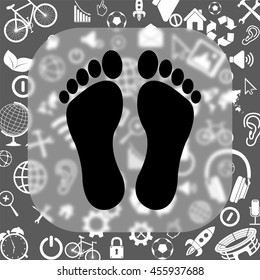 footprints vector icon - matte glass button on background consisting of different icons