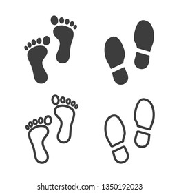 footprints vector icons set filled and line style