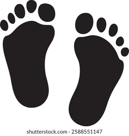 Footprints Vector Illustration, Black Silhouette on White Background