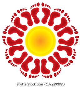 Footprints Vector Illustration. Human Footprints In The shape Of A Flower Isolated On White background