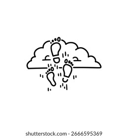 Footprints walking from clouds symbolizing clearing and new journey