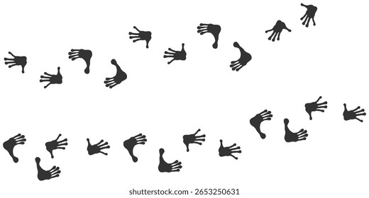 Pegadas de Animal Selvagem, Vestígios de um Lêmure sobre fundo branco. Faixas de animais de silhueta de lêmure. Impressão Paw. Ilustração vetorial. EPS10