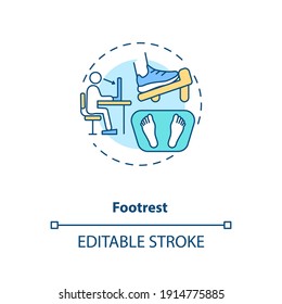 Footrest concept icon. Office ergonomics tip idea thin line illustration. Supporting feet at height. Reducing chronic back pain. Vector isolated outline RGB color drawing. Editable stroke