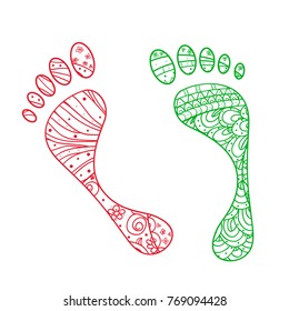Foots. Hand drawn element with abstract patterns on isolation background. Design for spiritual relaxation for adults. Line art creation. Print for polygraphy, posters and textiles. Print for textiles