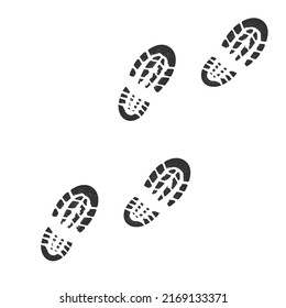 Footstep black silhouette, bootprint isolated on white background. Grunge track, symbol cartoon style.