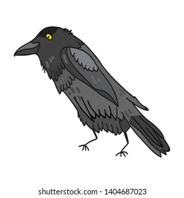Footstep cute raven. Cartoon character bird isolated on white background. Vector illustration for children.