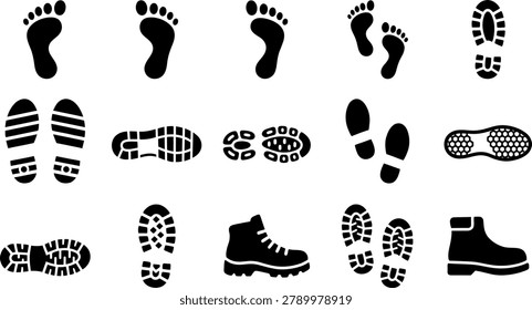 Footstep Trail Marks and Shoe Prints Set
