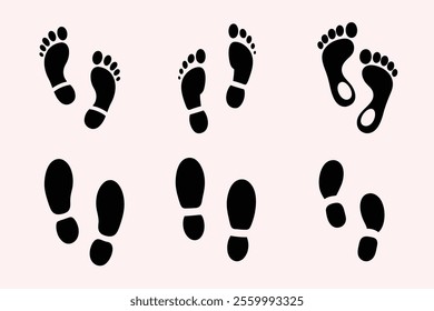 Footsteps Footprint Huella Empreinte Vector Set Silhouette Art Illustration