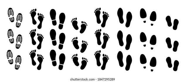 Footsteps icon set. Shoes footsteps vector sign. Vector illustration