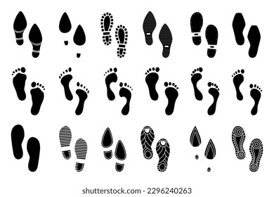 Footsteps imprint collection. Set of black human legs imprint