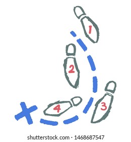 footsteps leading along a dashed path to an x destination point