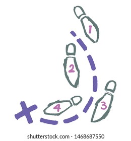 footsteps leading along a dashed path to an x destination point