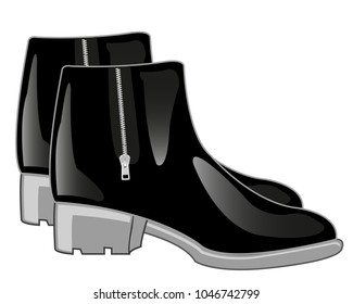 Footwear black boots with clasp lightning.Vector illustration