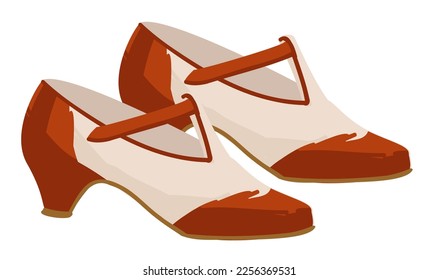 Footwear and clothes trends for ladies, isolated stylish footwear for female, boots with straps on high heels. Classic clothing of 50s, 1950s casual outfit and apparel of females. Vector in flat style