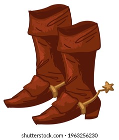 Footwear for cowboys or sheriff, wild west clothes and accessories for costume. Isolated leather boots with star, handmade elegant shoes for men, apparel of previous epoch. Vector in flat style