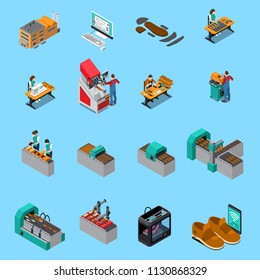 Footwear Factory Isometric Icons Set