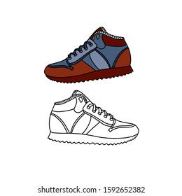 Footwear. Fashionable sneakers, shoes, boots. For women and men. Flat illustration. Cartoon isolated on a white background.