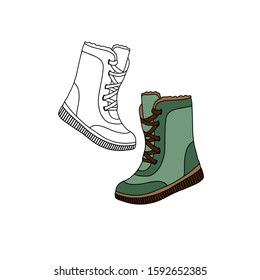 Footwear. Fashionable sneakers, shoes, boots. For women and men. Flat illustration. Cartoon isolated on a white background.