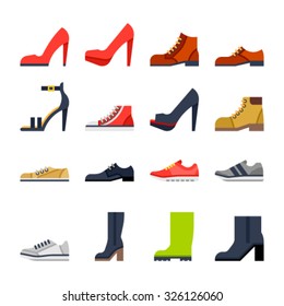 Footwear Flat Icons. Colorfull Shoes.