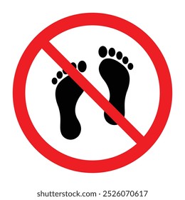 Schuhe und Fußabdruck verboten. Obligatorischer Barfußzugang. Dirty Shoe Ban Symbol