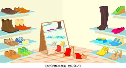 Footwear horizontal banner concept. Cartoon illustration of footwear vector horizontal banner for web