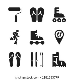 footwear icon. 9 footwear vector icons set. footprints pin, flip flops and boot icons for web and design about footwear theme