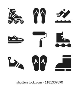 footwear icon. 9 footwear vector icons set. running shoes, riverboarding and flip flops icons for web and design about footwear theme