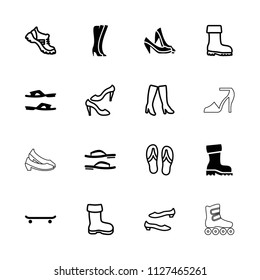 Footwear icon. collection of 16 footwear filled and outline icons such as slippers, flip flops, boot, shoe, woman boots, skating. editable footwear icons for web and mobile.