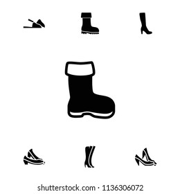 Footwear icon. collection of 7 footwear filled icons such as boot, woman boot, slippers, shoe. editable footwear icons for web and mobile.