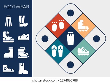  footwear icon set. 13 filled footwear icons. Simple modern icons about  - Skirt, Sneakers, Boot, Boots, Roller skate, Feet, Sandals, Shoe