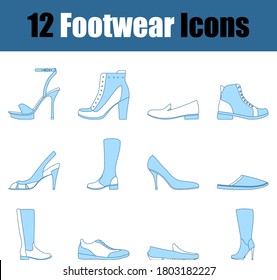 Footwear Icon Set. Thin Line With Blue Fill Design. Vector Illustration.