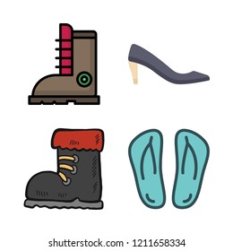 footwear icon set. vector set about shoe, flip flops, boots and high heels icons set.