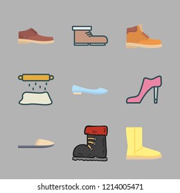 footwear icon set. vector set about roller, slipper, ballet flats and boot icons set.