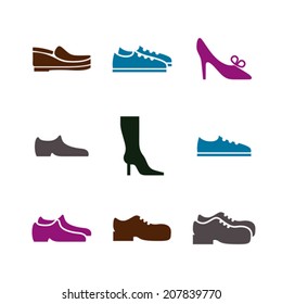 Footwear icon set, vector collection of shoes pictograms.