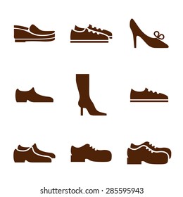 Footwear Icon Set, Vector Collection Of Shoes Pictograms.