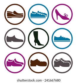 Footwear Icon Vector Set, Vector Collection Of Shoes Pictograms.