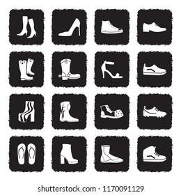 Footwear Icons. Grunge Black Flat Design. Vector Illustration.