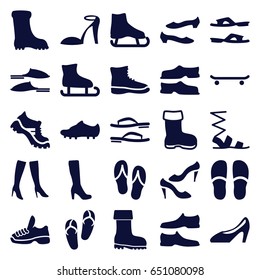 Footwear icons set. set of 25 footwear filled icons such as boot, woman boot, flip flops, heel sandals, slippers, sandals, man shoe, shoe, woman boots, woman shoe